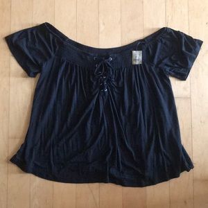 Black off the shoulder lace up shirt